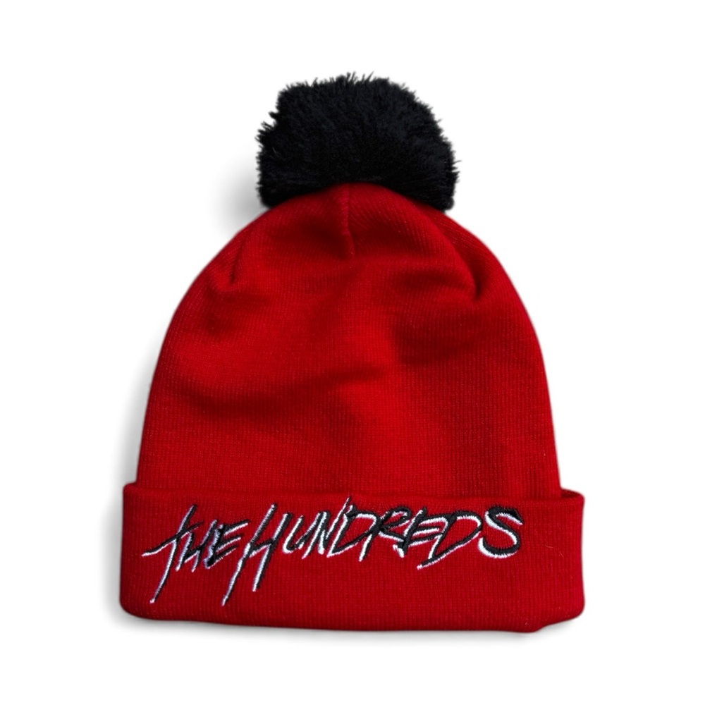 The Hundreds Blot Beanie Red with Black Pom-Pom Scate Core Edgy 90s Y2K